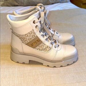 Guess Cream Combat Boots with Rugged Sole